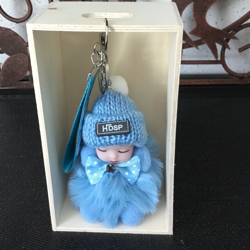 Blue Plush Baby Doll Keychain box not included